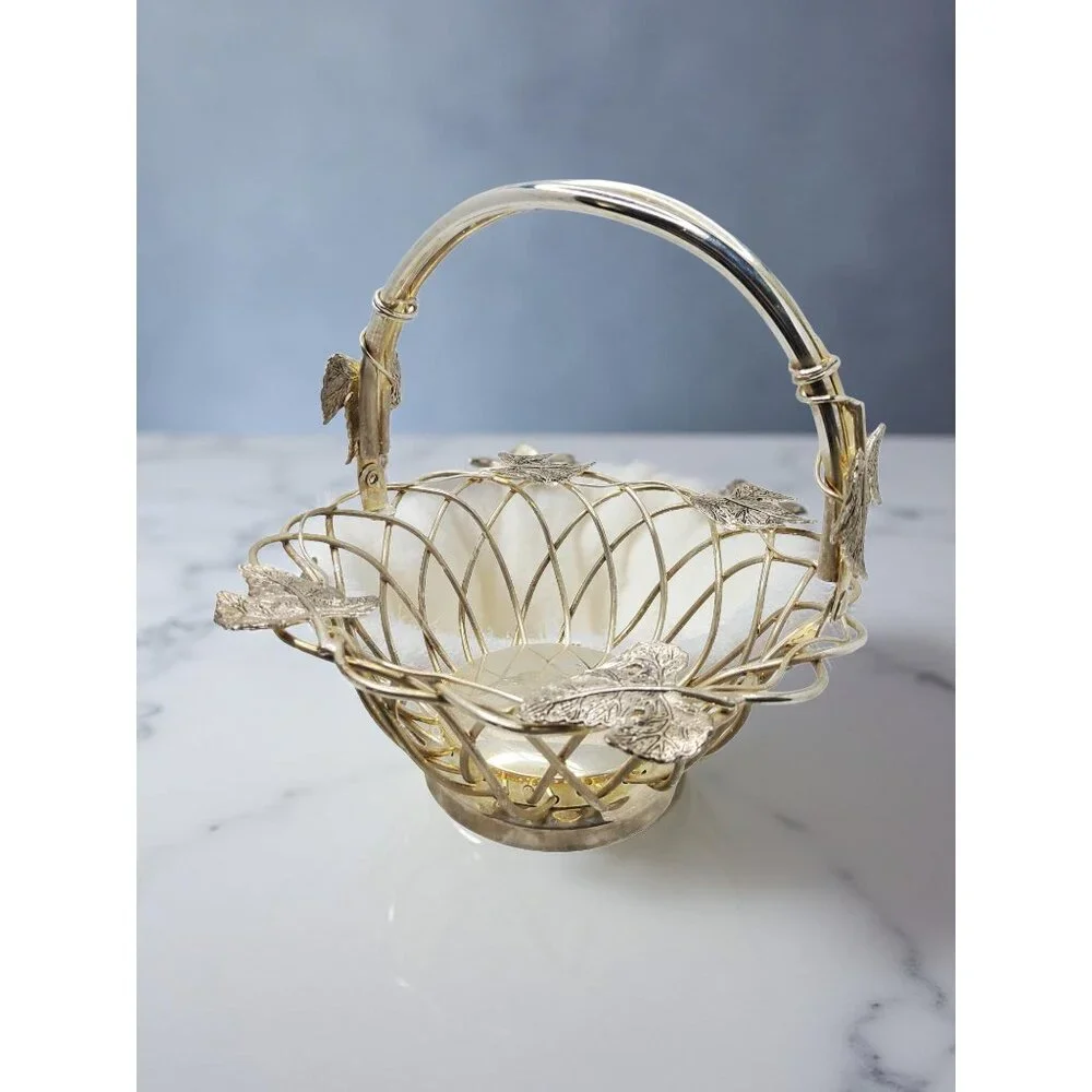Vintage Godinger Silver-Plated Woven Basket With Leaf Accents